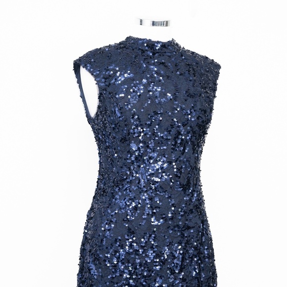 Adrianna Papell Sequin High Neck Lace Midi Dress - Picture 8 of 11